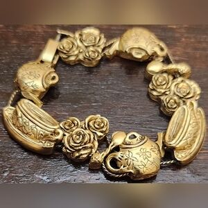 Elegant Gold Tea Set Charm Bracelet